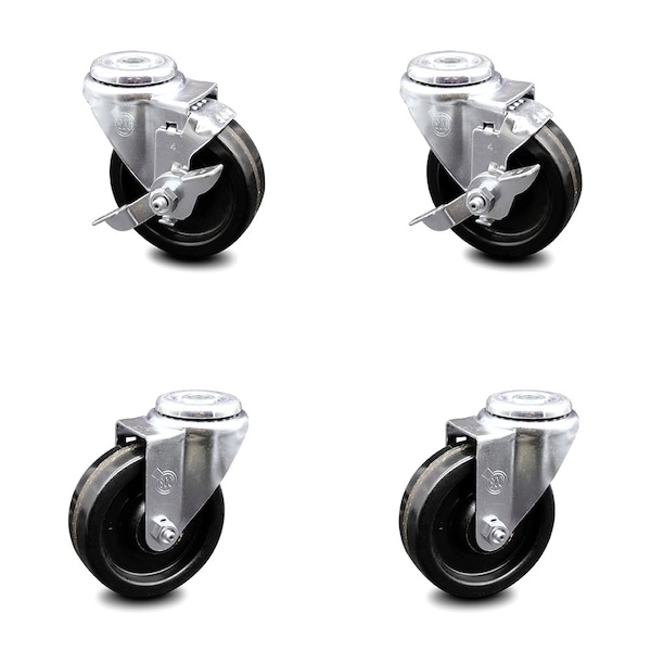 4 Inch Phenolic Wheel Swivel Bolt Hole Caster Set with 2 Brake